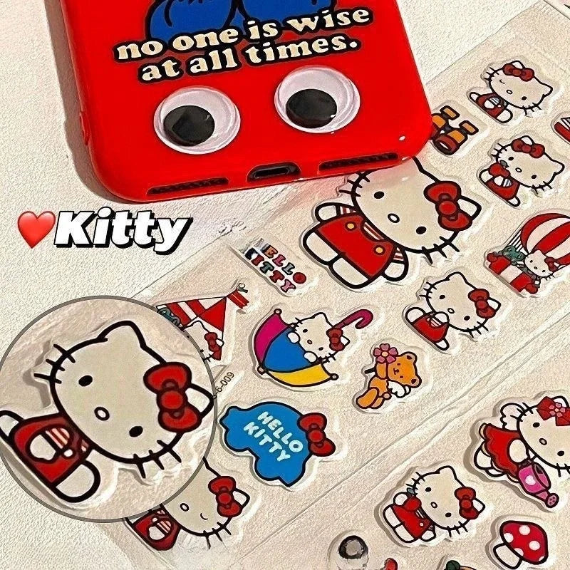 12Steets Kawaii Sanrio Hello Kitty Bubble Stickers Cute Three-Dimensional 3D Stickers Cartoon Kids Toys Gift DIY Decals