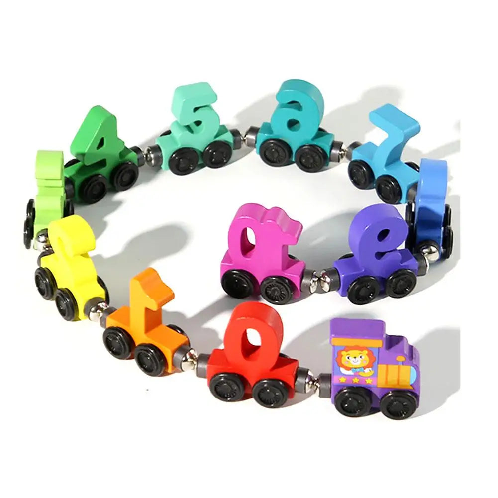 12pcs Wooden Magnetic Number Train Toy 0-10 Numbers Colorful Building Blocks Educational  Cognitive Puzzle Toys
