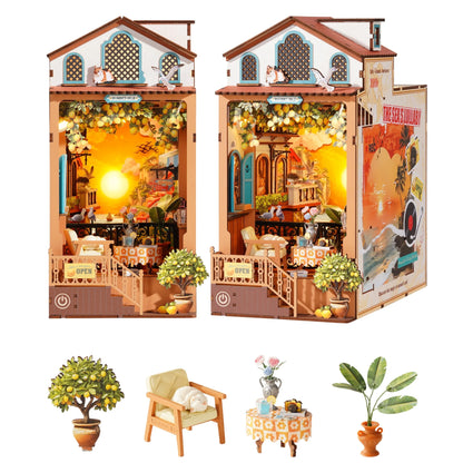 Rolife DIY Book Nook Kit Sunset Isle Bookends Wooden 3D Puzzle Model Building Kit for Bookshelf Decor Gift for Adult Book Lovers