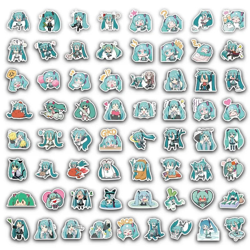 50pcs Hatsune Miku sticker pack cartoon anime VOCALOID DIY for suitcases notebooks cups waterproof stickers graffiti toys gifts