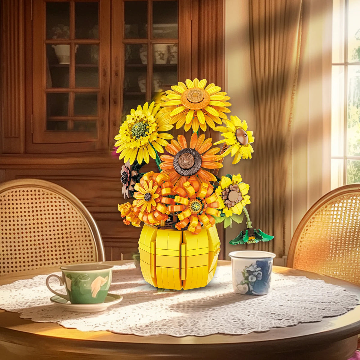 1009PCS Sunflower Building Blocks Flower Bouquet Vase Model Home Decoration Educational DIY Puzzle Toy Adults Holiday Gift