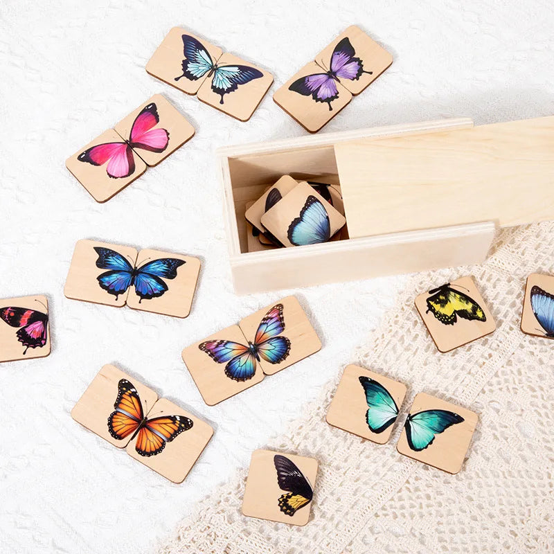 Wooden Visual Perception Color Shape Butterfly Puzzle Educational Toy With Storage Box, Gift for Children