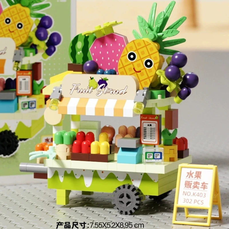 NEW DIY Coffee Car Buns Food Truck Ice Cream Store Flower Street View Building Blocks Kit Bricks Model Toy