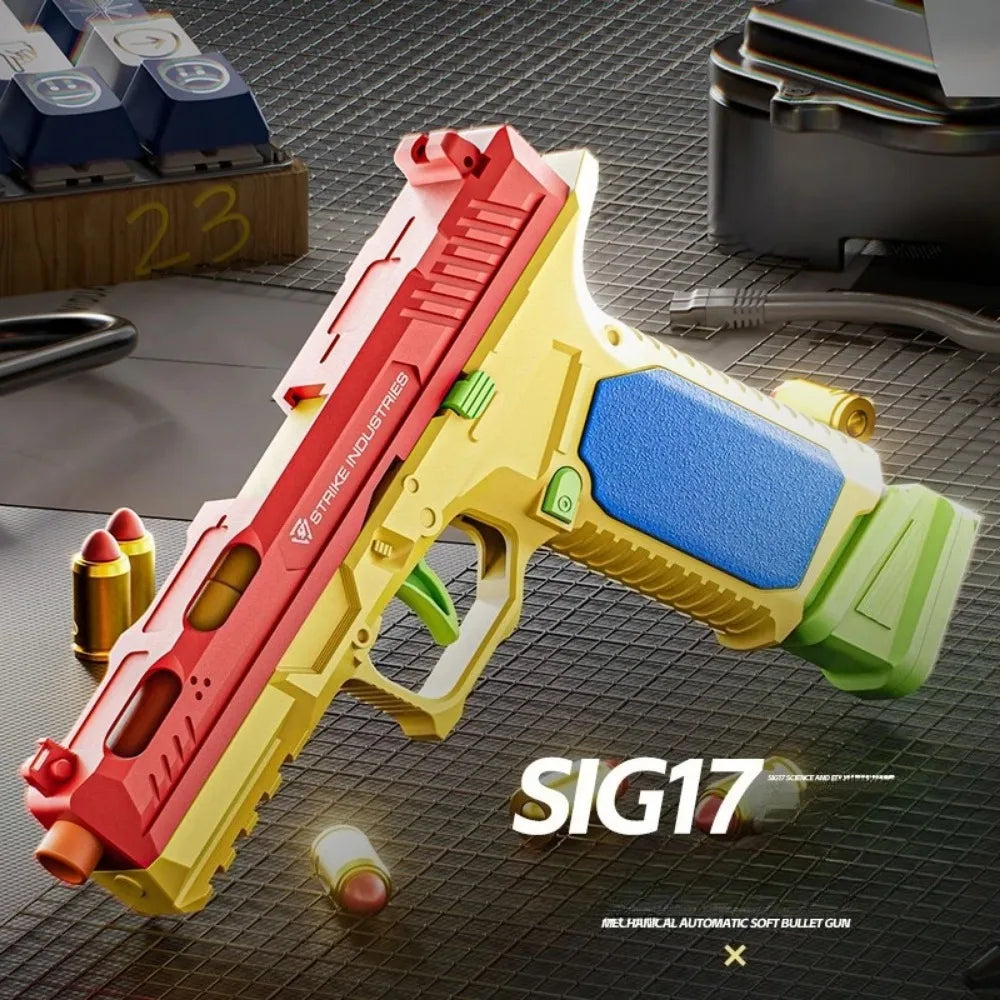Continuous Firing Building Block Toy Gun Shell Throwing  Airsoft Blowback Empty Hanging Pistol Outdoor CS Weapon for Boys Adult