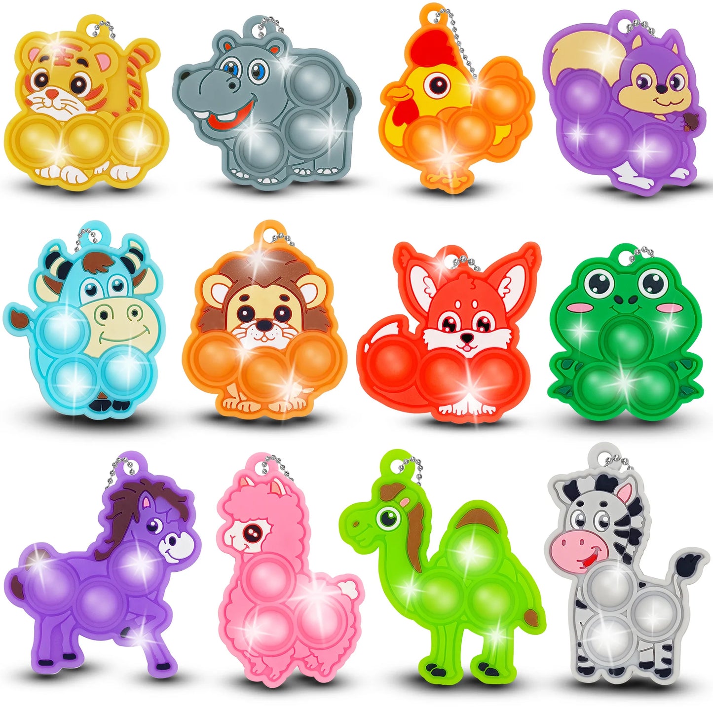 12Pcs Mini Colorful Animal Camel Frog Sheep Pop Fidget Toys Push Bubble Sensory Stress Relief Toy