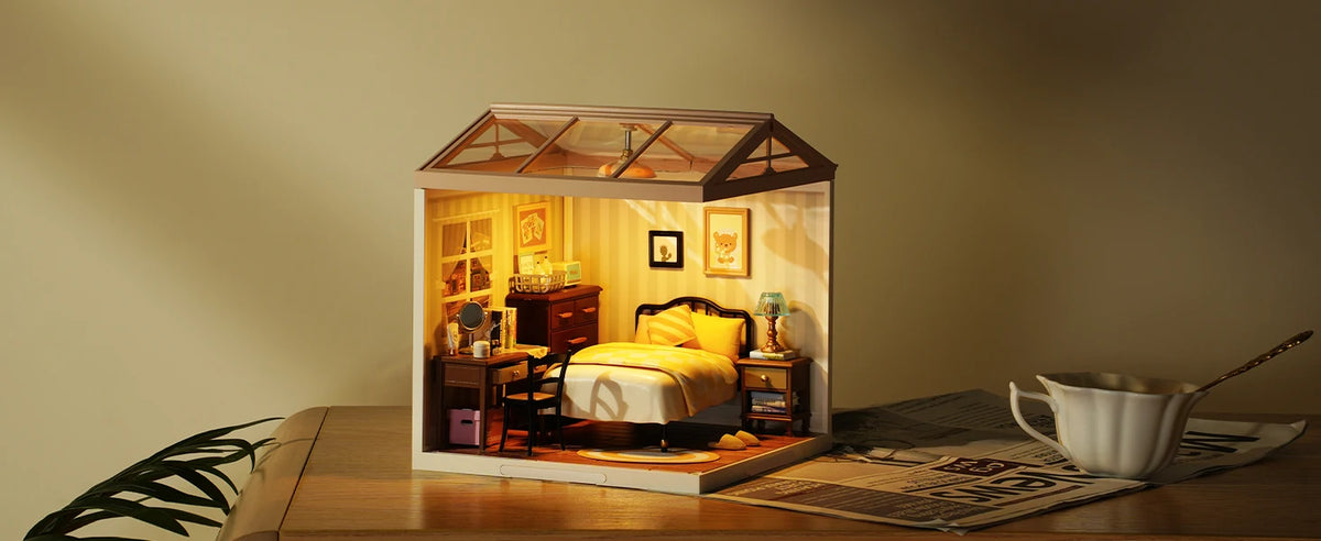 Rolife DIY Miniature House Kit Sweet Dream Bedroom Super Creator Dollhouse 3D Puzzle Model Building Kit with LED for Home Decor