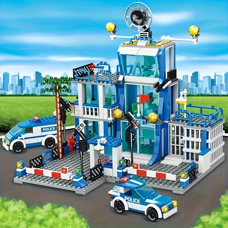 City Police Station Building Blocks Set SWAT Car Helicopter City Construction Blocks Children Boys Toy Christmas Holiday Gift