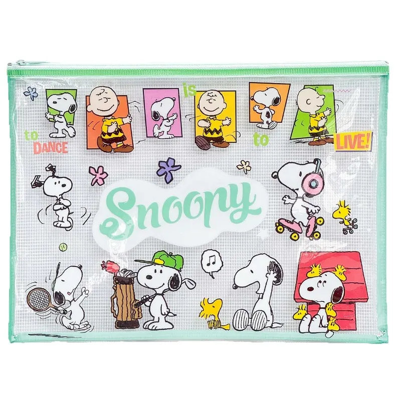 4pcs Snoopy Clear Plastic Zipper File Folder Cartoon A4/A5/B5 Water Resistant Document Pouch Office Supplies Document Protectors