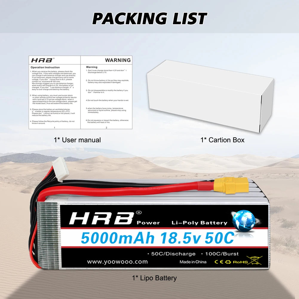 1/2pc HRB 5S 18.5V 5000mAh RC Lipo Battery with XT90 Plug for RC Helicopter Airplane Car Boat Truck 10S Drone battery DIY