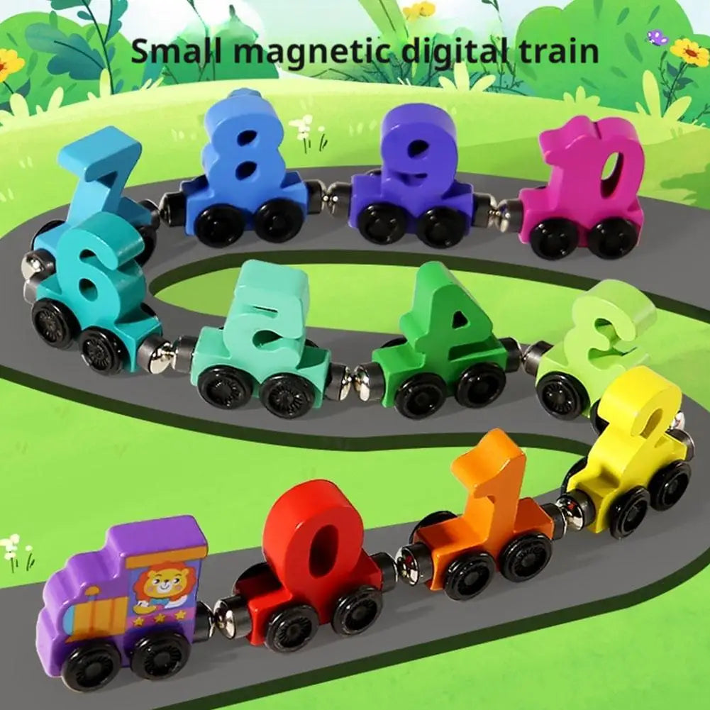 12pcs Wooden Magnetic Number Train Toy 0-10 Numbers Colorful Building Blocks Educational  Cognitive Puzzle Toys