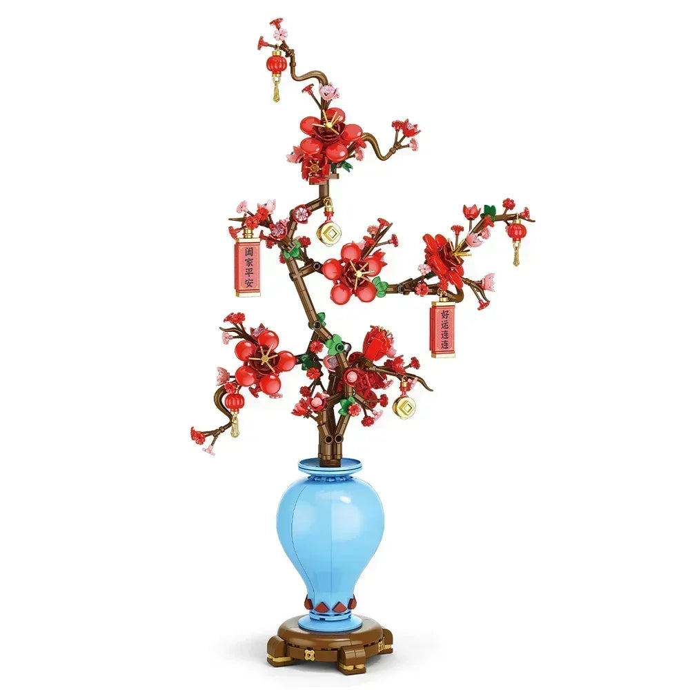 Creative City Bouquet, Peach Blossoms, Narcissus, Bonsai, Potted Plants, Building Block Models, Children's Home Decoration Toys