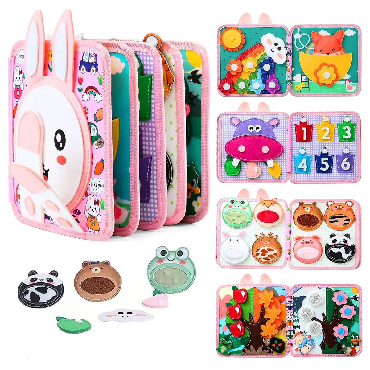 Busy Book for Toddlers Montessori 3D Felt Quiet Book for Preschool Learning Fine Motor Skills，Sensory Activity Travel Toy
