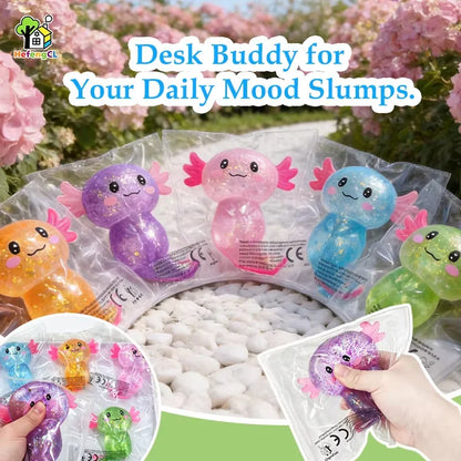 Multicolor Glitter Axolotl Squishy Soft TPR Squeeze Toy Stress Relief Fidget Toy Kawaii Salamander Animal Sensory Decompression