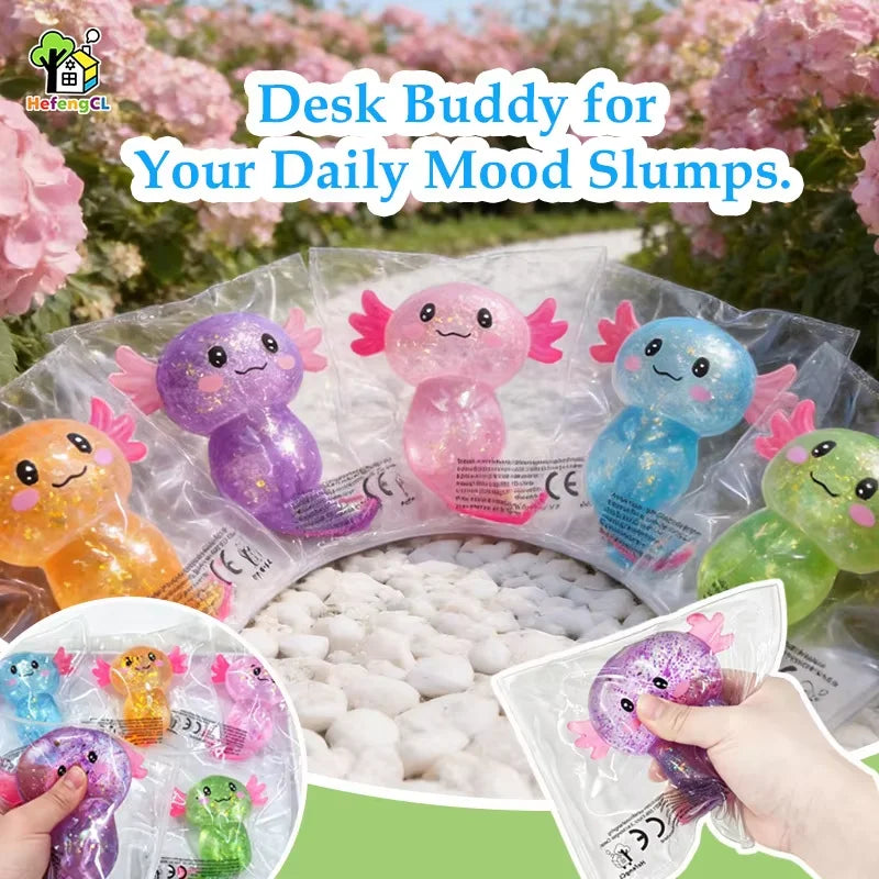 Multicolor Glitter Axolotl Squishy Soft TPR Squeeze Toy Stress Relief Fidget Toy Kawaii Salamander Animal Sensory Decompression