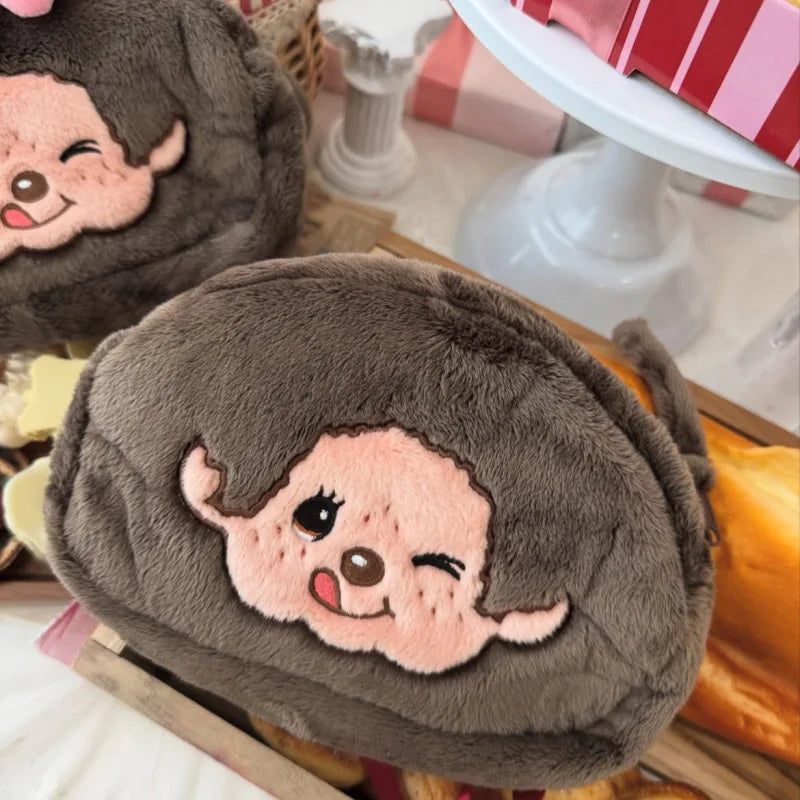 New Cartoon Playful Monchchi Plush Small Cosmetic Bag Cute Embroidered Small Change Storage Bag Cute Gift Peripherals