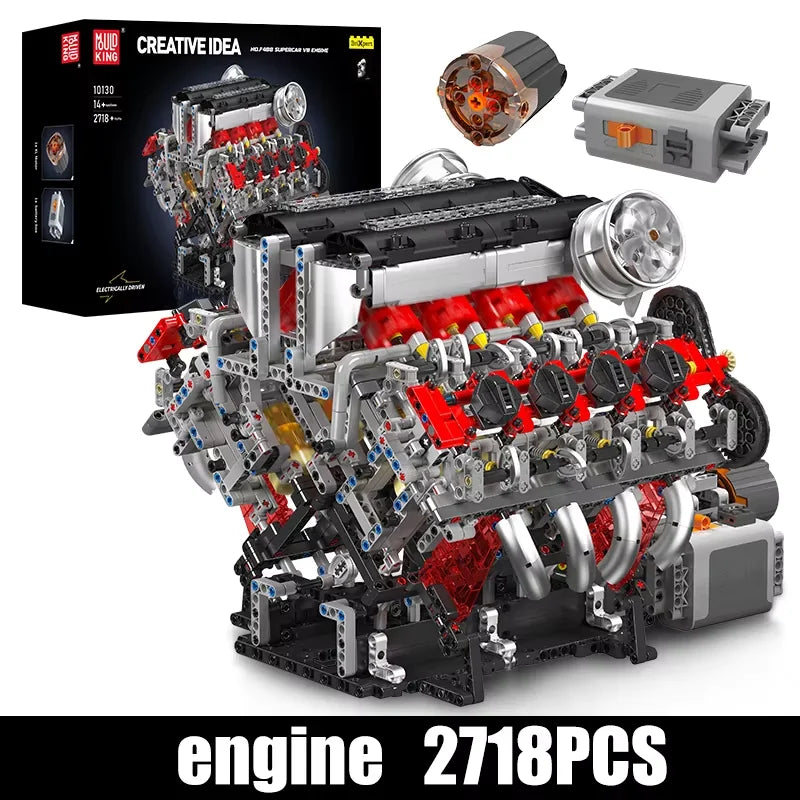 Mould King 10130 The F488 Supercar V8 Engine Building Block Technical Car Brick Set Assembly Car Engine Toys Kids Christmas Gift