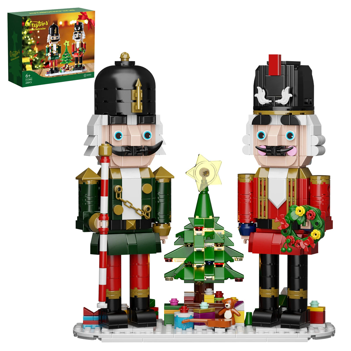 Christmas Nutcracker Building Blocks Set Contains Christmas Tree Wreath Cane Model Home Decoration Collectible Gifts for Adults