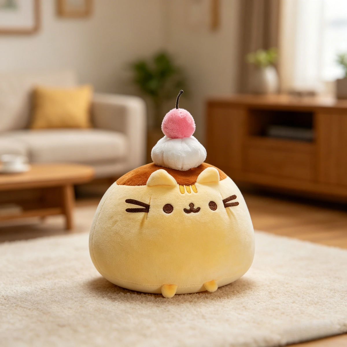 22cm Pudding Cat Stuffed Plushie Round Cute Animal Soft Toy for Friend Birthday Present Sleeping Pillow