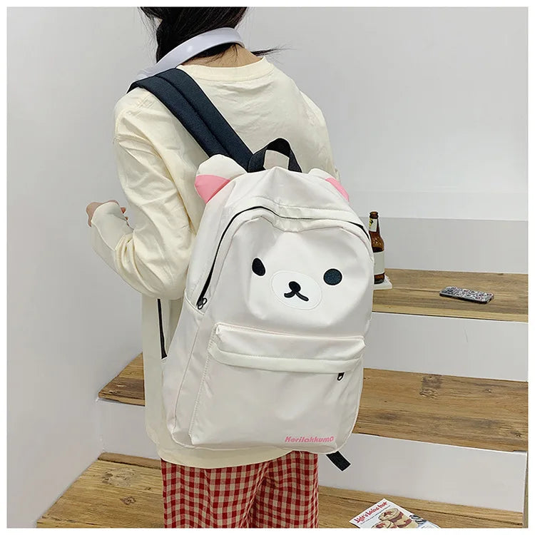 Hot Cute Bear Rilakkumas Backpack Large Capacity Anime Cartoon Backpack Stylish Student School Bag Nylon Shoulder Bags Schoolbag