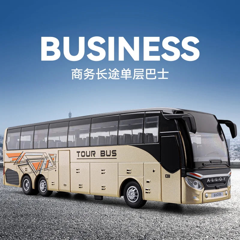 1:30 Realic Alloy Luxury Bus Simulation Tourist Bus Original Car Paint Model Car Sound and Light Durable Boys' Gift