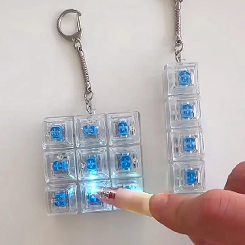 Keyboard Fidget Toys LED Crystal Keycap Keychain Stress Relief Fingertip Gadget Decompression Toys Clicker Fidget Toy