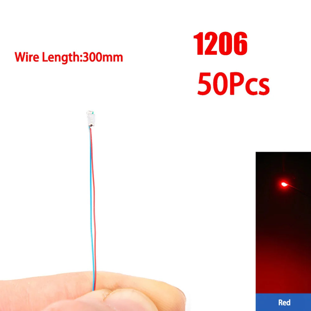 50pcs/bag 0402 0603 0805 1206 SMD Lamp Wired Micro Litz Led Pre-Soldered Chip Wired 30cm 3V DIY Railway Models Scenes Toy Light