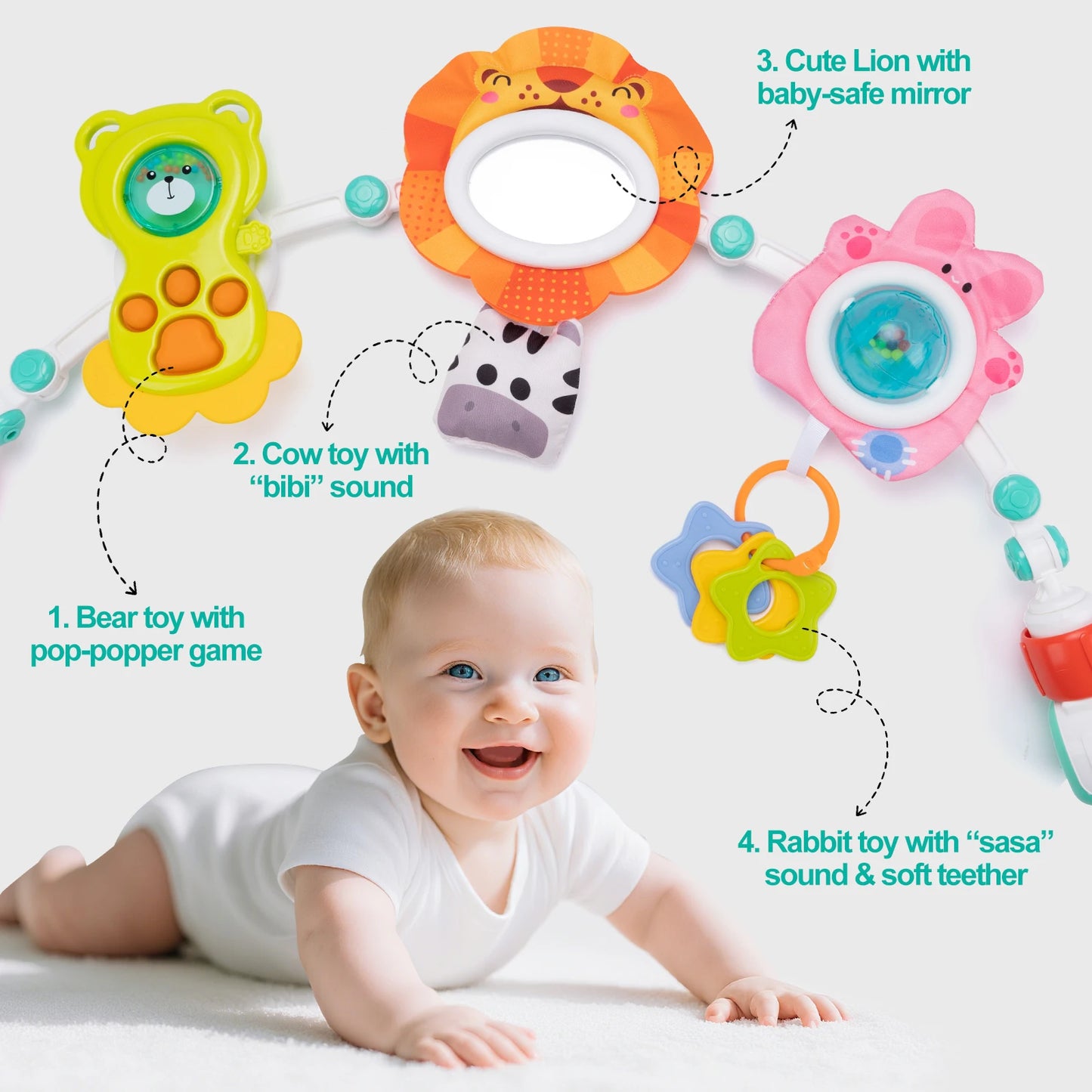 Baby Stroller Arch Toys Bouncer Toy Pram Activity Arch Toys Fine Motor Skills Toys Sensory Development Arch Baby Car Seat Toys