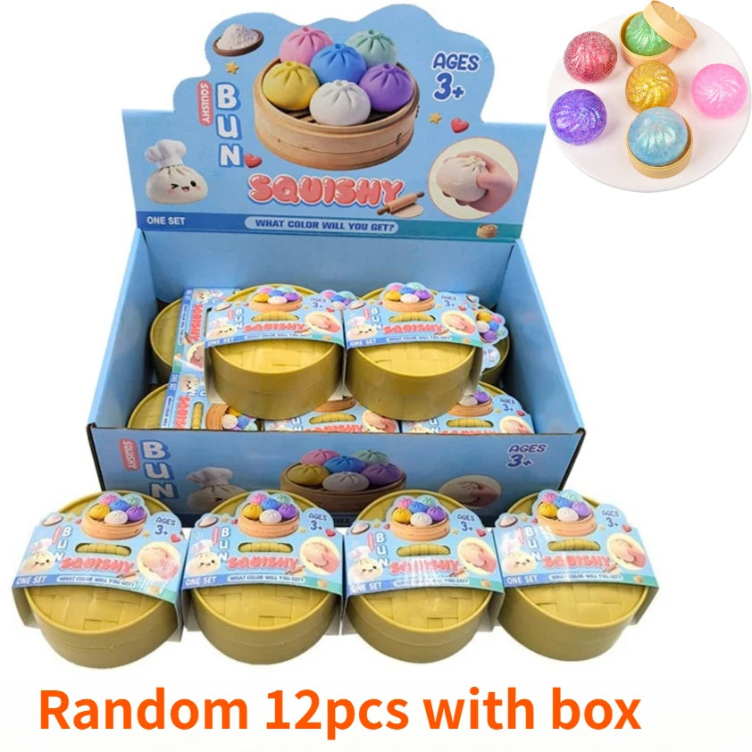 Colorful Dumpling Squishes Stress Balls Cha Siu Bao Slow Rebound Decompression Toys Feel Good Squishy Stress Relief Gifts 10cm