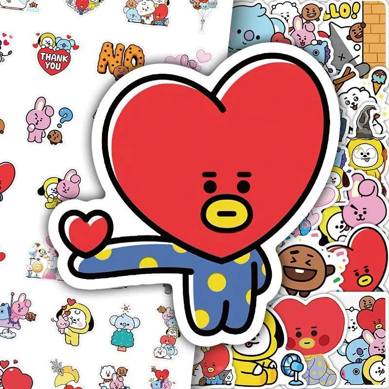 BT21 cartoon cute 50pcs stickers kawaii for boys and girls fans support merchandise DIY decoration anime merchandise wholesale
