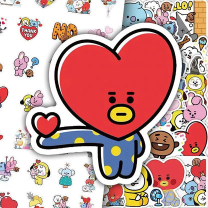 BT21 cartoon cute 50pcs stickers kawaii for boys and girls fans support merchandise DIY decoration anime merchandise wholesale