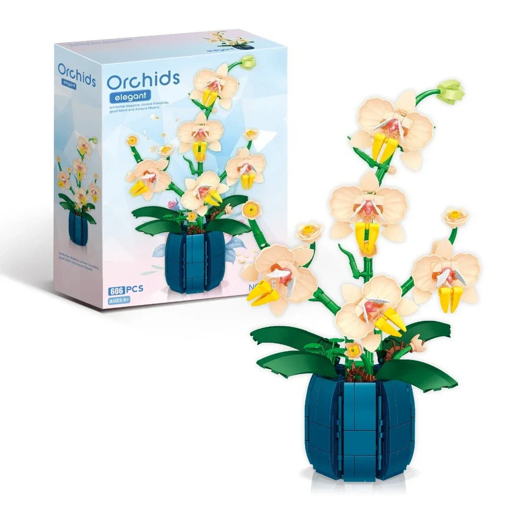 Orchid Building Blocks Flowers Bouquet Bonsai Plant Model Ornament Exquisite DIY Home Decorations Valentines Adult Child's Gifts
