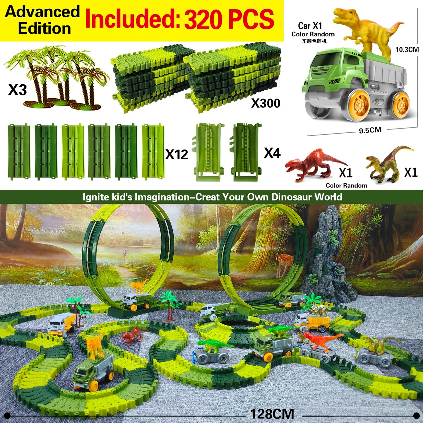 Magic Climbing Track Train Dinosaur World Road Race Flexible Track Car for Boys And Girls Aged 3-6 Birthday Gift