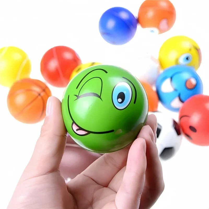12Pcs Funny Sponge Pressure Expression Soft Ball Squeeze Funny Expression PU Foam Soothing Toy Wrist Action Sport Toy Ball