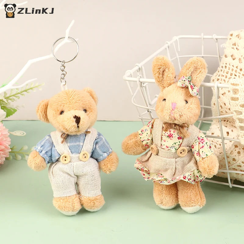 ▶1PCS Cute Wear Clothes Bear Plush Toy Cartoon Rabbit Pendant Soft Stuffed Doll Keychain Backpack Decor Kid Gift