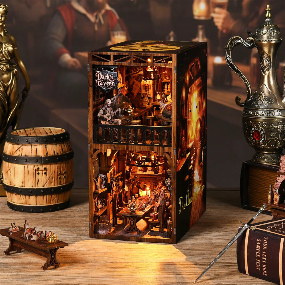 Book Nook Kit Sean's Bar DIY Wooden Puzzle Whiskey Bar Beer Bar Bookshelf Dollhouse Model Bookend Building Home Decoration