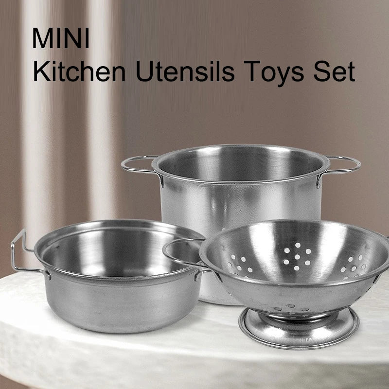Play Pots and Pans Toys for Kids - Kitchen Playset Pretend Cookware Mini Stainless Steel Cooking Utensils Development Toys