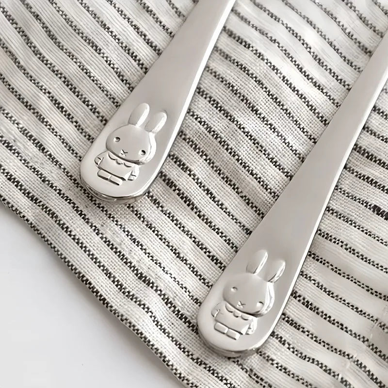 Kawaii Miffy Rabbit Stainless Steel Dessert Spoon Fruit Fork Anime Peripheral High-looking Home Restaurant Fork Spoon Set Gift