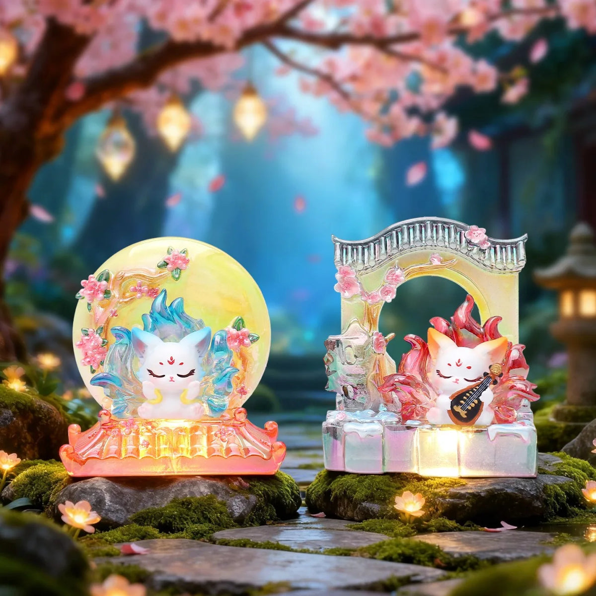 Nine-Tailed Fox Second Round Blind Box Toys Resin Material Electroplating Process Lighting Up Desktop Ornament Mystery Box Gifts
