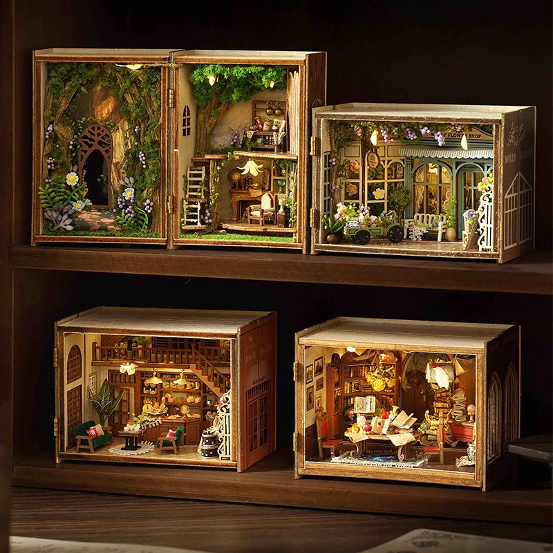 3D Wooden Puzzle Miniature Doll House Assembly Building Model Room Bedroom Decoration With Furniture Lighting Dollhouse Gifts