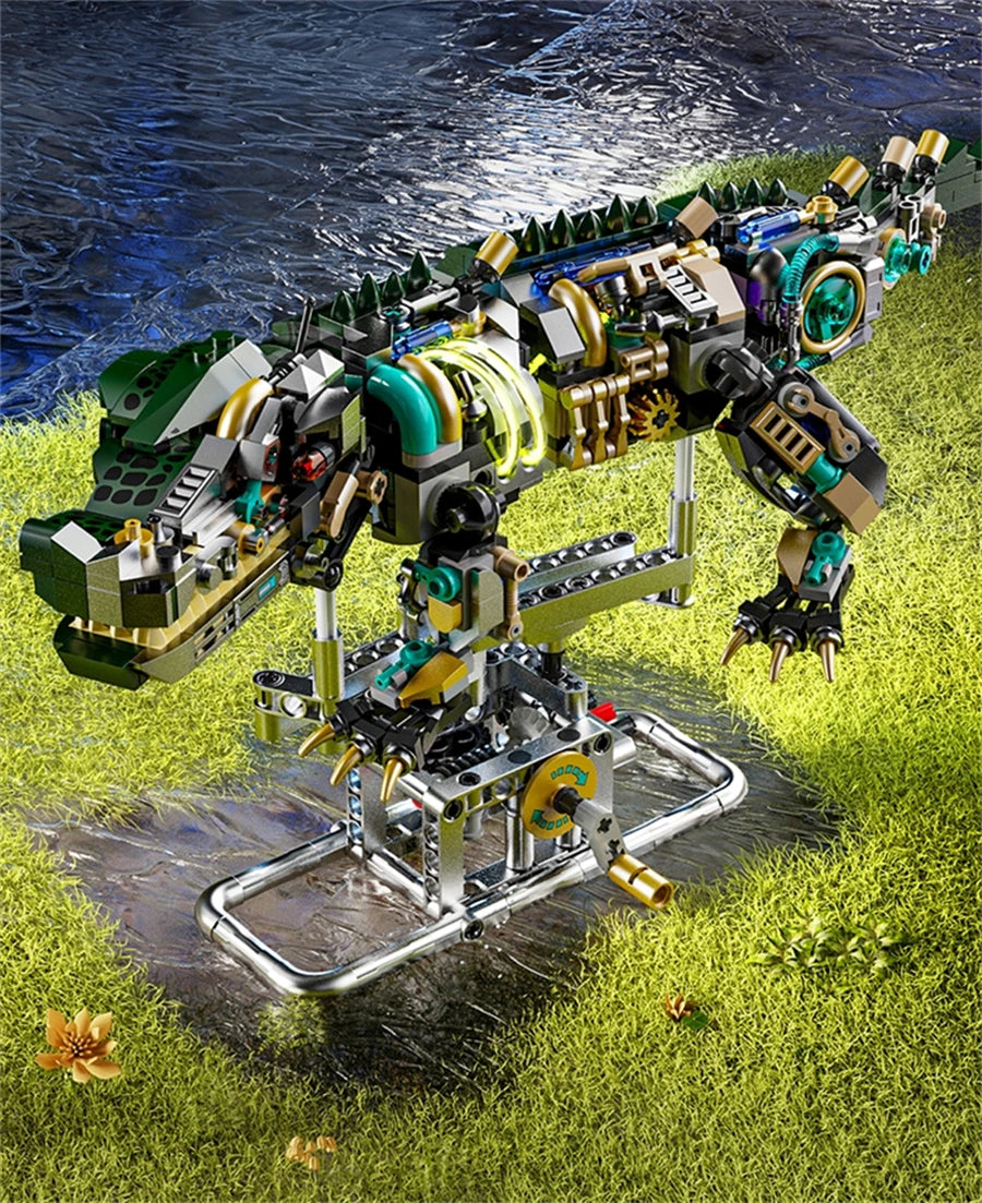 Mechanical Shark Building Set, Sea Life Crocodile Parrot Mantis Frog Manta Ray Building Blocks Light, Animal Toys Gift for Kid