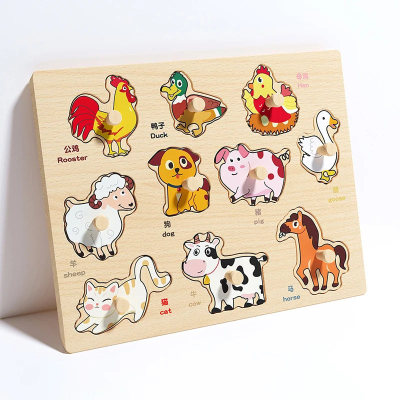 Baby Hand-Hold Puzzle Board – Montessori Wooden Shape Matching Toy for Toddlers, Early Cognitive & Motor Skills Development