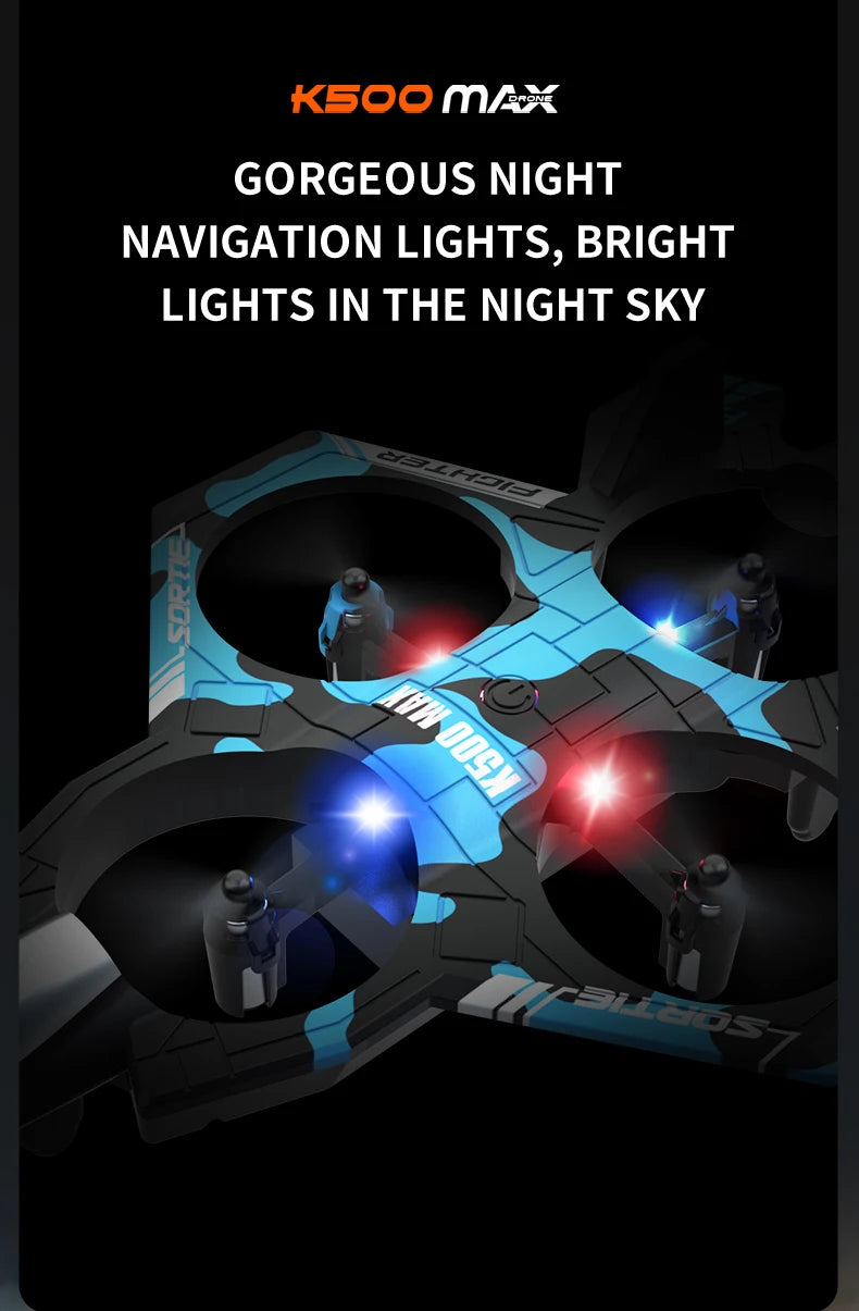 K500 RC Drone with LED Lights & Air Pressure Altitude Hold – Shock-Resistant Mini Quadcopter, 2.4G Remote Control, One-Key Takeoff/Landing/360° Rotation, Indoor/Outdoor Flying Toy, Ideal Gift for Friends