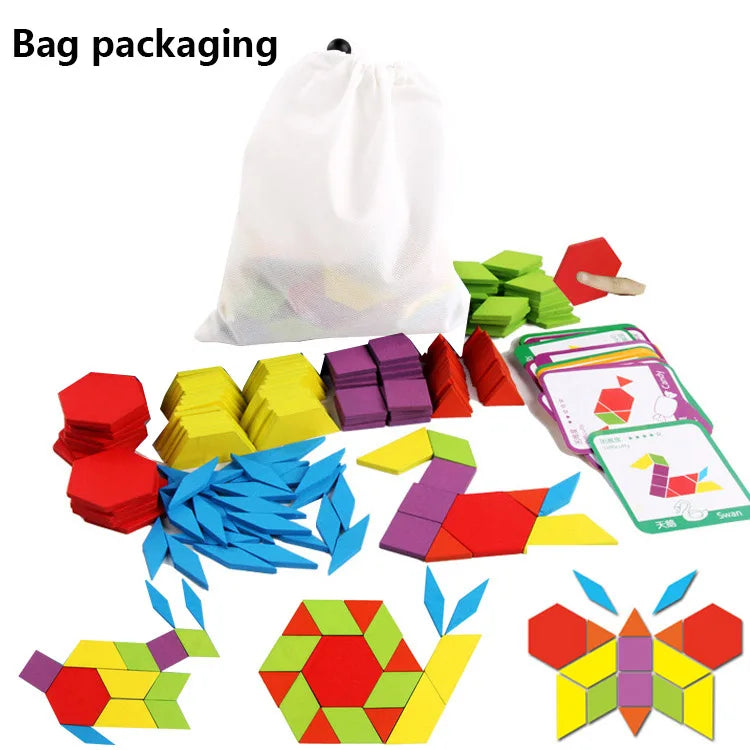 155 Pcs Shape Creative Wooden Puzzle Children's Puzzle Early Education Tangram Toys