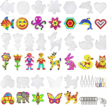 20PCS 5mm Fuse Beads Boards Clear Perler Hama Beads Pegboards Tweezers Hang Ropes Keychains Small Hoops for Kids DIY Craft Beads