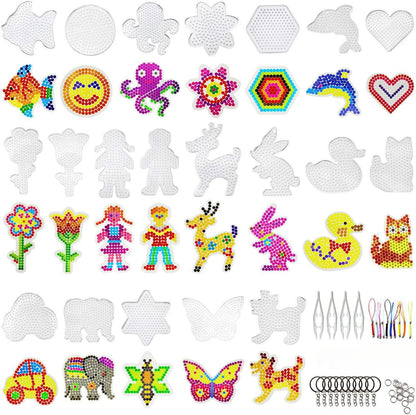 20PCS 5mm Fuse Beads Boards Clear Perler Hama Beads Pegboards Tweezers Hang Ropes Keychains Small Hoops for Kids DIY Craft Beads