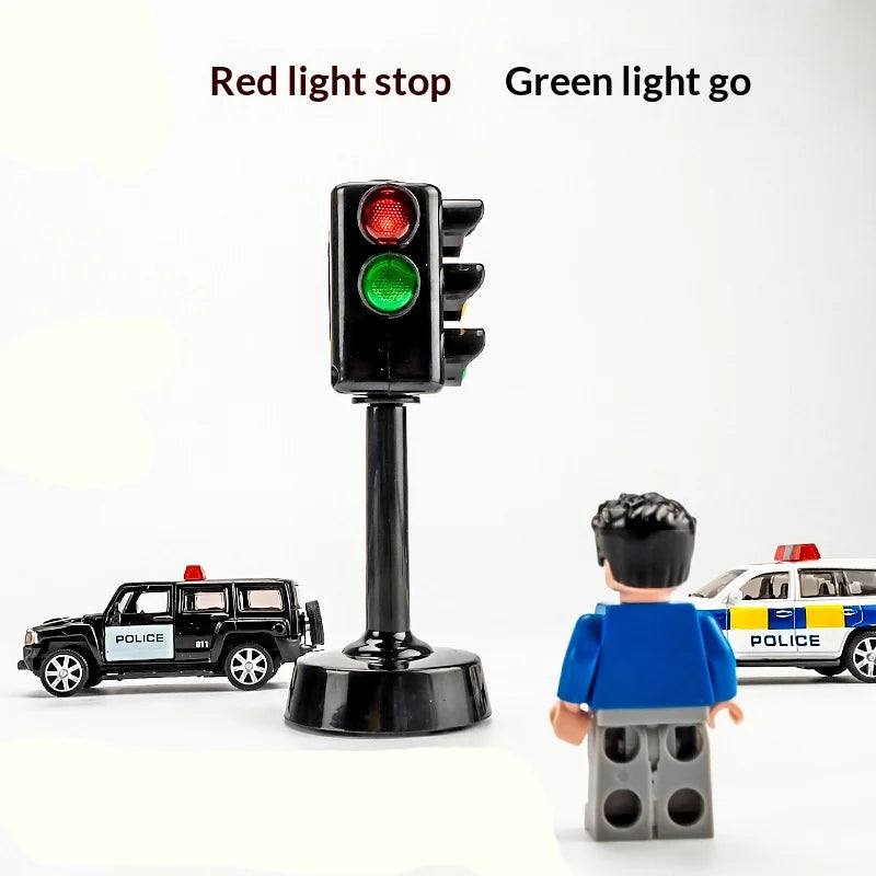 Mini Traffic Light Toy with Sound LED Road Block Puzzle for Kids Safety Education Children's Educational Game
