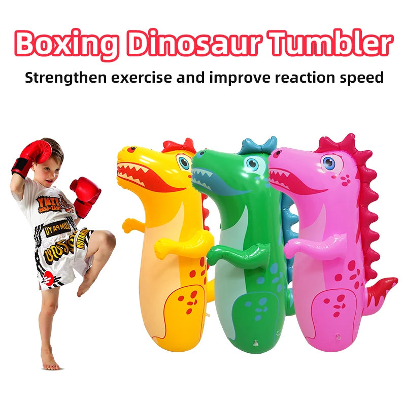 90cm Inflatable Dinosaur Tumbler Toy Thick PVC Punching Bag for Kids Bounce Back Boxing Toy Stress Relief Indoor Outdoor Toy
