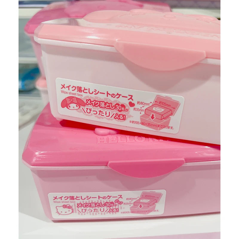 Sanrio Hello Kitty Melody Storage Box Cartoon Kt Cat Flip Cover Cotton Swabs Cotton Pads Stationery Organisation Boxs Gifts