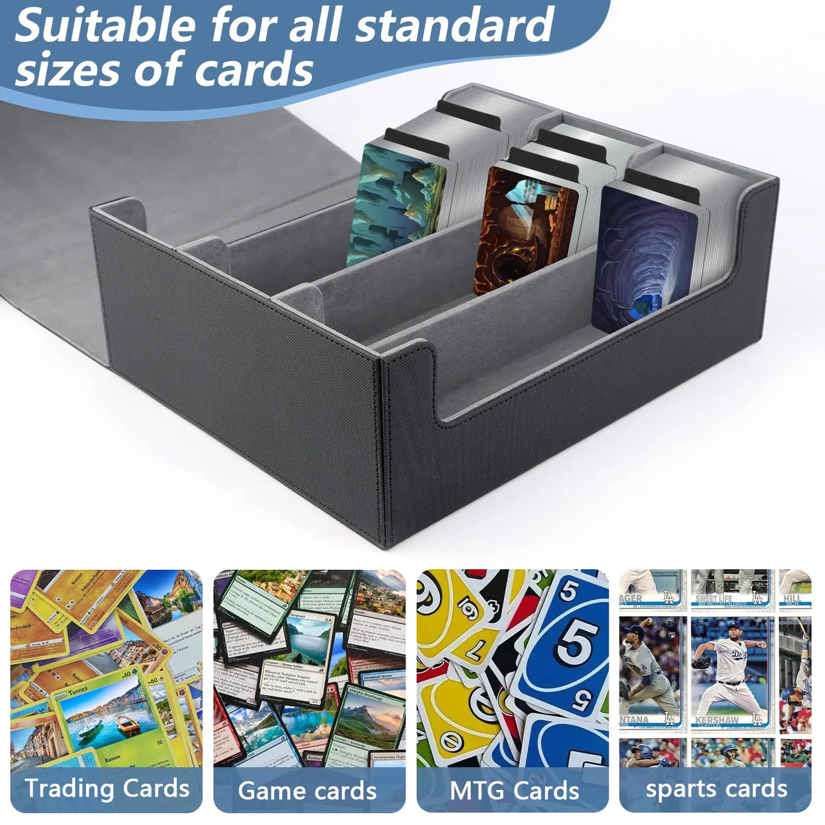 Kabinka Card Box Deck Box for MTG, Trading Card Storage Boxes for 1800+ Cards, Leather Deck Case, Deck Box for TCG Magic the Gathering Cards - Black