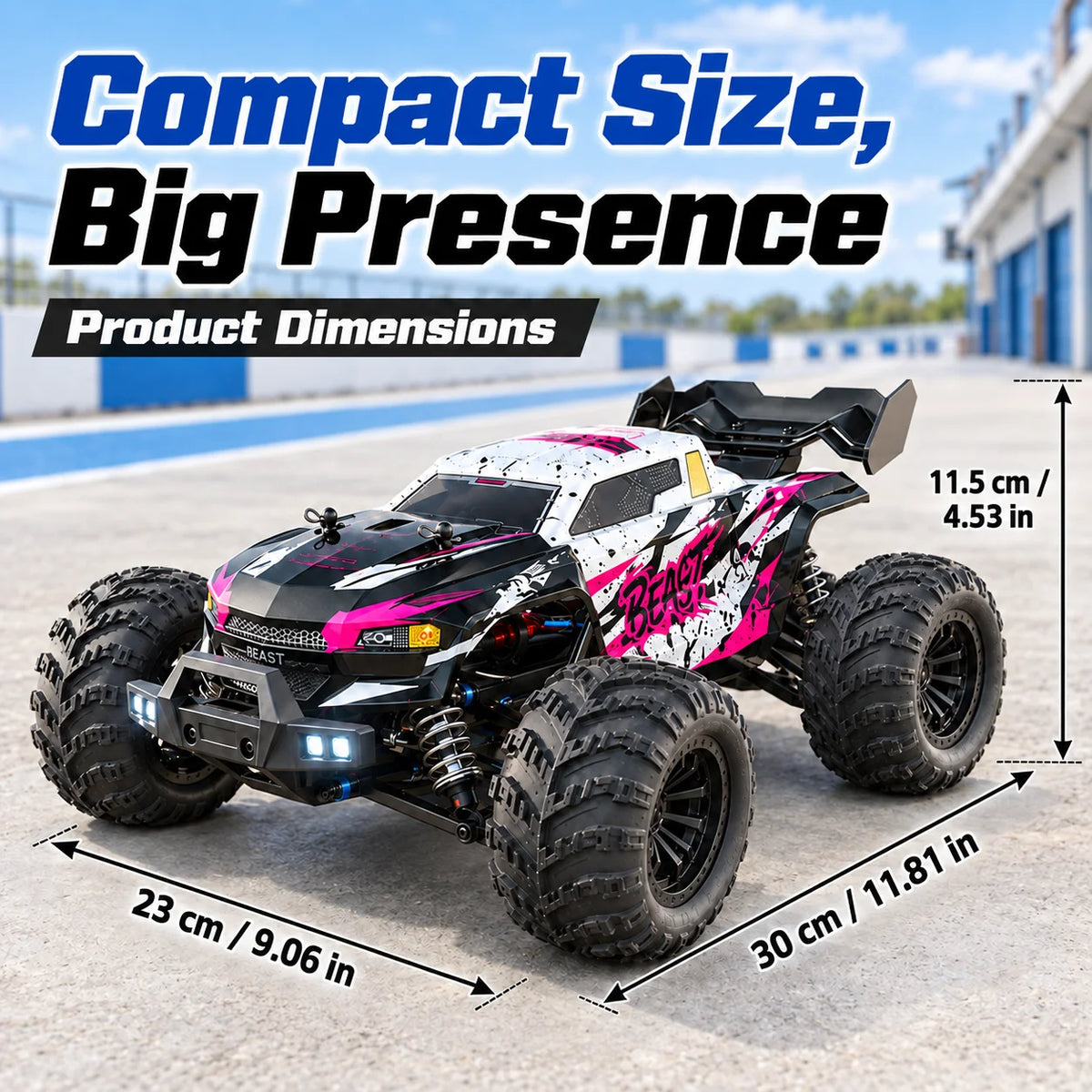 ZNLYRION 4WD Brushless RC Off-Road Monster Truck 2.4GHz 3-Speed Adjustable Remote Control Car with LED Headlights, All Terrain Big Tire Hobby RC Vehicle 2 Rechargeable Batteries RTR Toy for Adults Teens